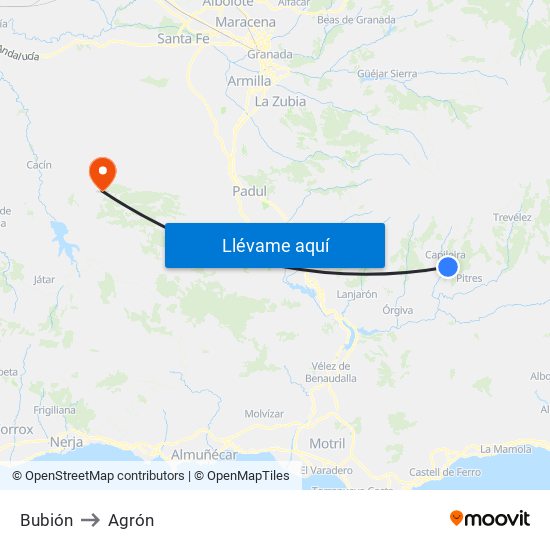 Bubión to Agrón map