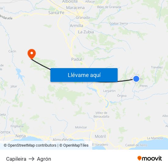 Capileira to Agrón map