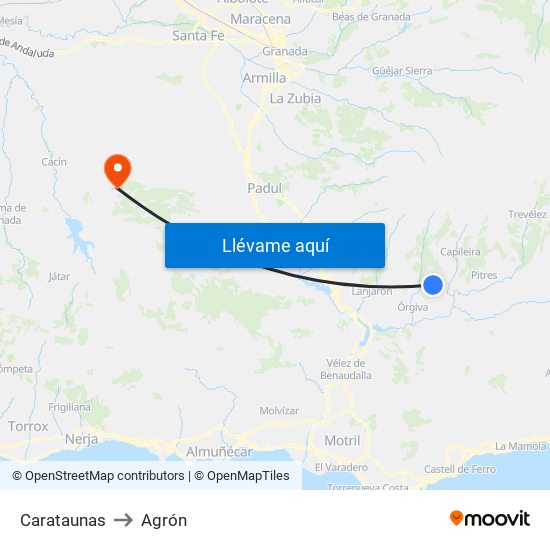 Carataunas to Agrón map