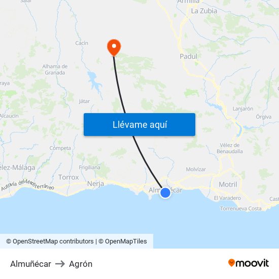 Almuñécar to Agrón map