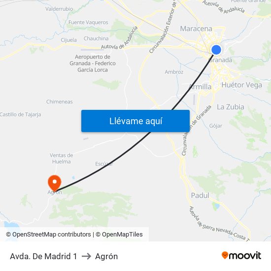 Avda. De Madrid 1 to Agrón map