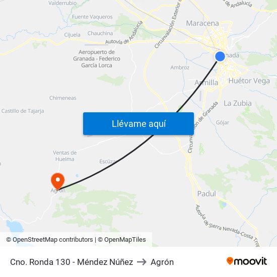 Cno. Ronda 130 - Méndez Núñez to Agrón map