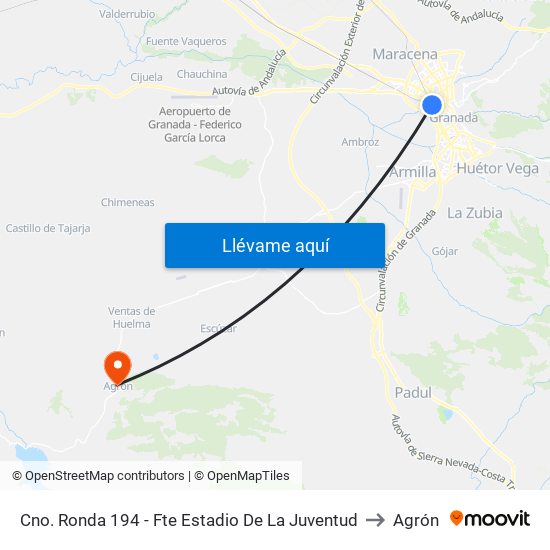 Cno. Ronda 194 - Fte Estadio De La Juventud to Agrón map