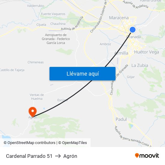 Cardenal Parrado 51 to Agrón map