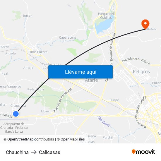Chauchina to Calicasas map