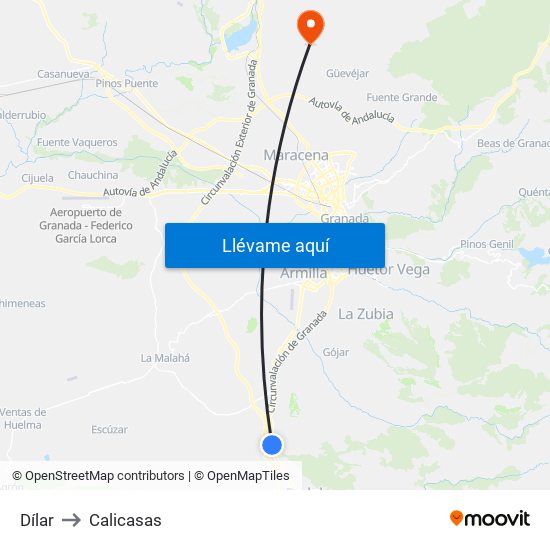 Dílar to Calicasas map