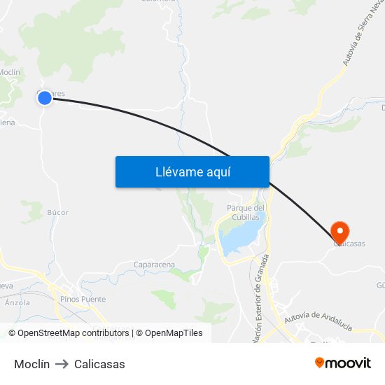 Moclín to Calicasas map