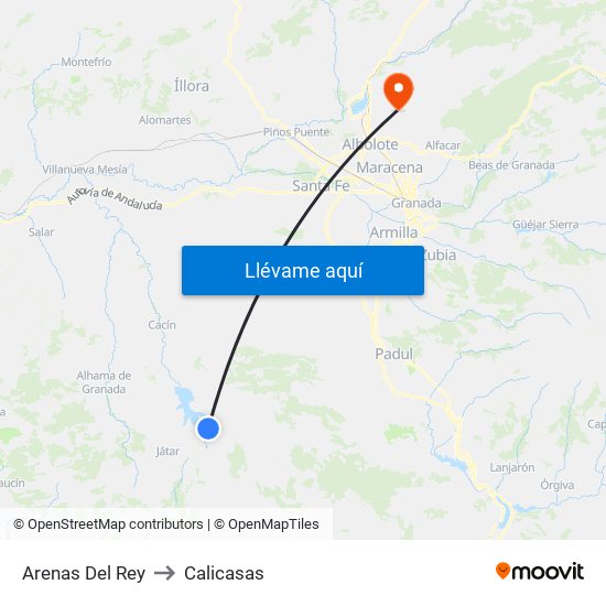 Arenas Del Rey to Calicasas map