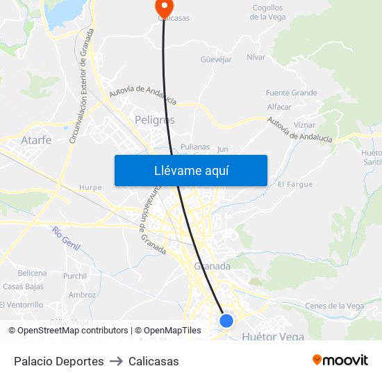 Palacio Deportes to Calicasas map