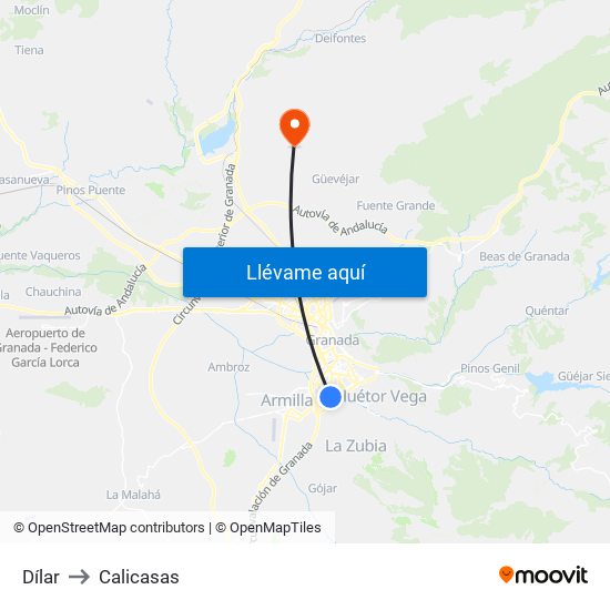 Dílar to Calicasas map