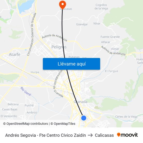 Andrés Segovia - Fte Centro Cívico Zaidín to Calicasas map