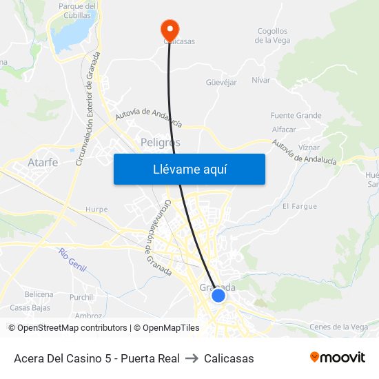 Acera Del Casino 5 - Puerta Real to Calicasas map