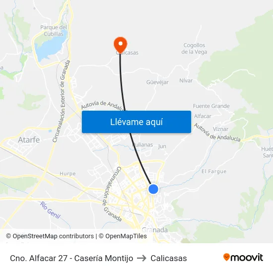 Cno. Alfacar 27 - Casería Montijo to Calicasas map