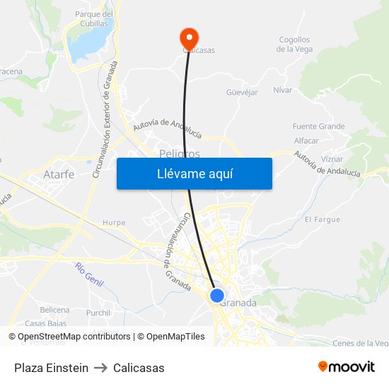 Plaza Einstein to Calicasas map