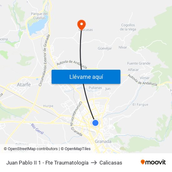 Juan Pablo II 1 - Fte Traumatología to Calicasas map