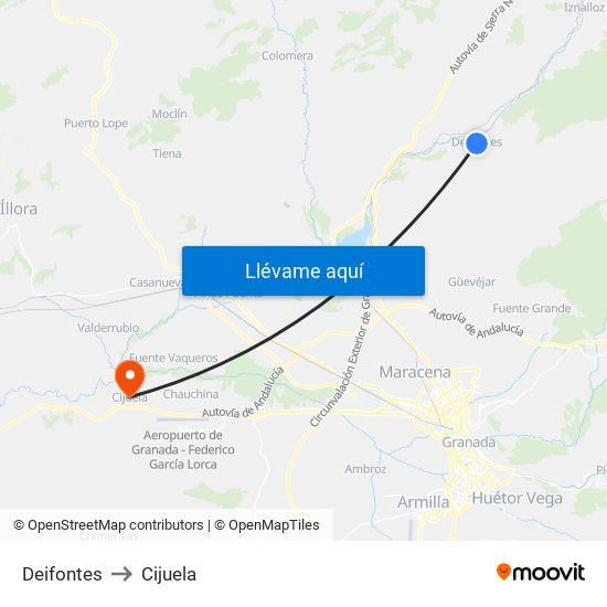 Deifontes to Cijuela map