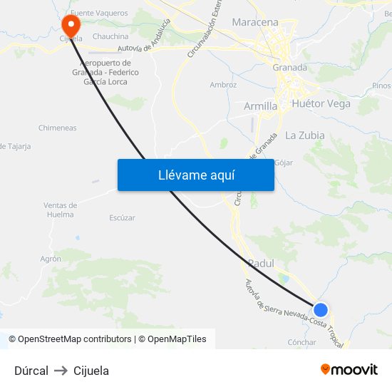 Dúrcal to Cijuela map