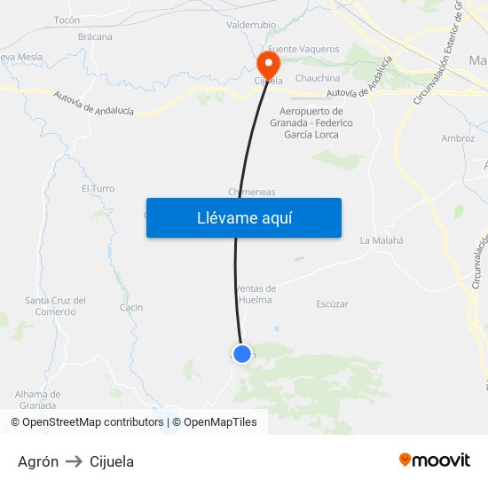 Agrón to Cijuela map