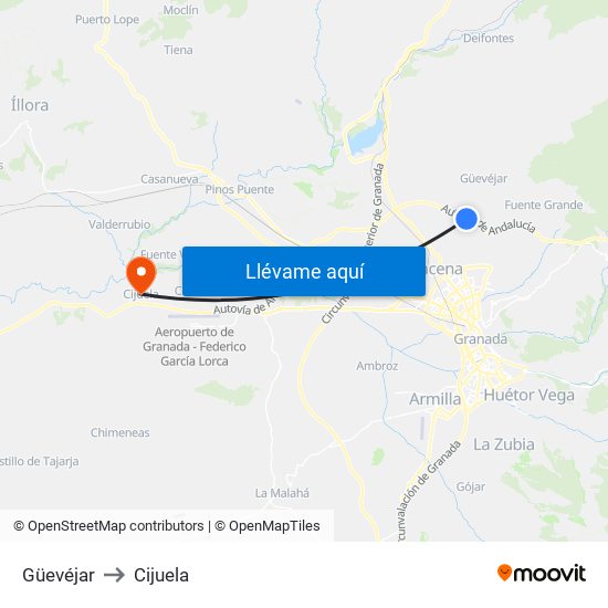 Güevéjar to Cijuela map