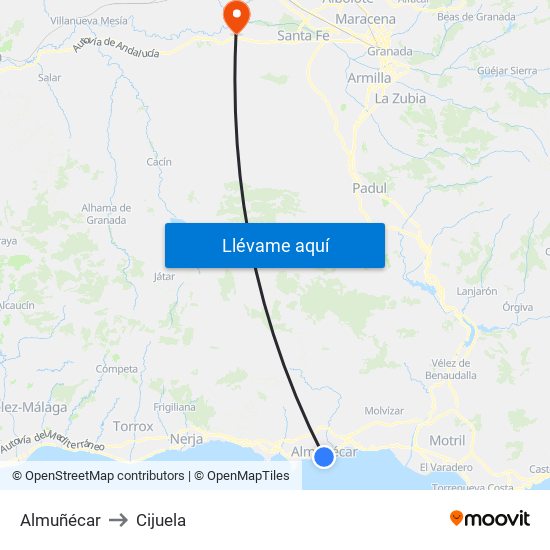 Almuñécar to Cijuela map
