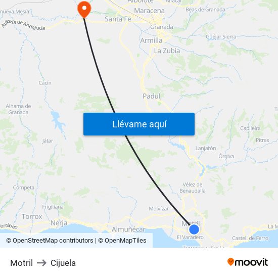 Motril to Cijuela map