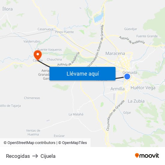 Recogidas to Cijuela map