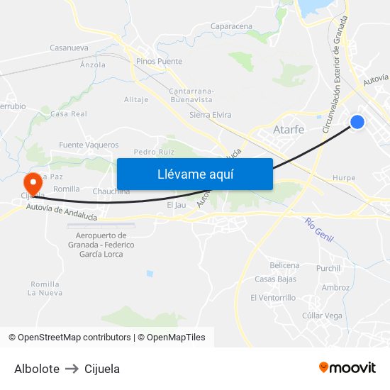 Albolote to Cijuela map