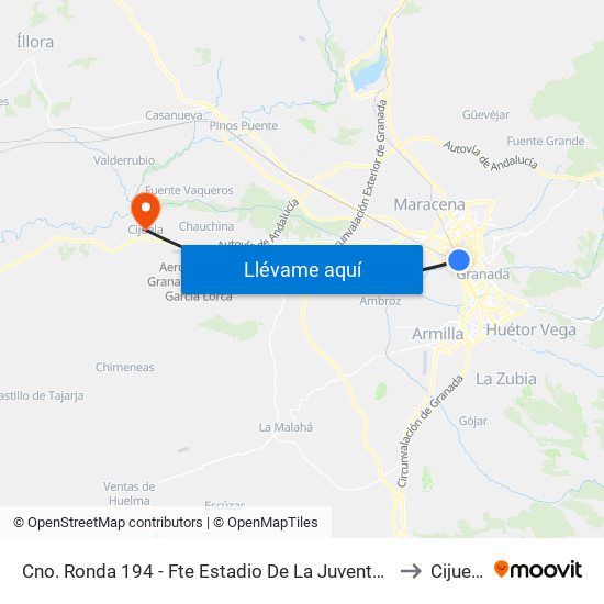Cno. Ronda 194 - Fte Estadio De La Juventud to Cijuela map
