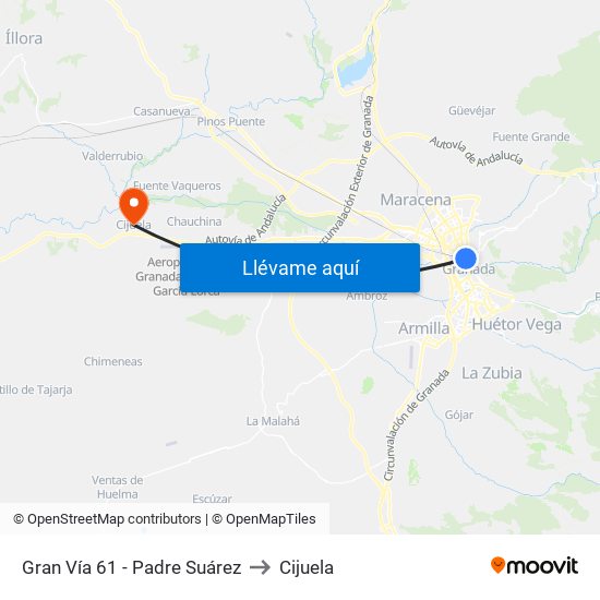 Gran Vía 61 - Padre Suárez to Cijuela map