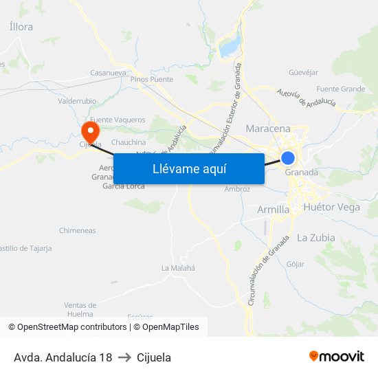 Avda. Andalucía 18 to Cijuela map