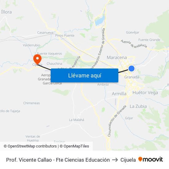 Prof. Vicente Callao - Fte Ciencias Educación to Cijuela map