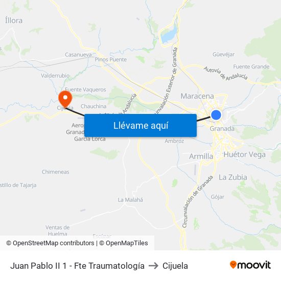 Juan Pablo II 1 - Fte Traumatología to Cijuela map