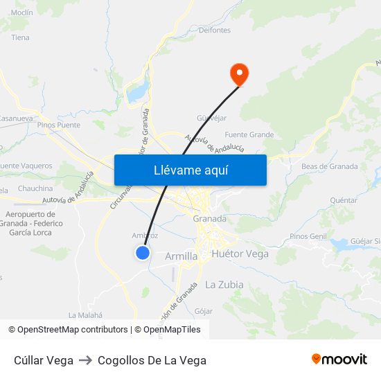 Cúllar Vega to Cogollos De La Vega map