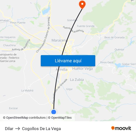 Dílar to Cogollos De La Vega map