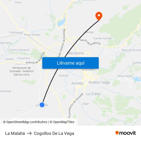 La Malahá to Cogollos De La Vega map