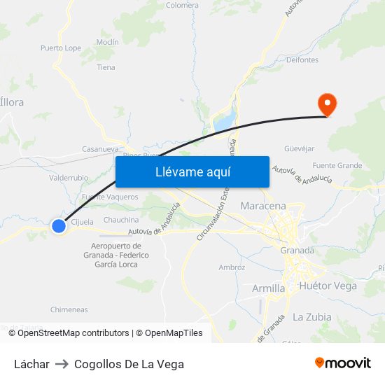 Láchar to Cogollos De La Vega map