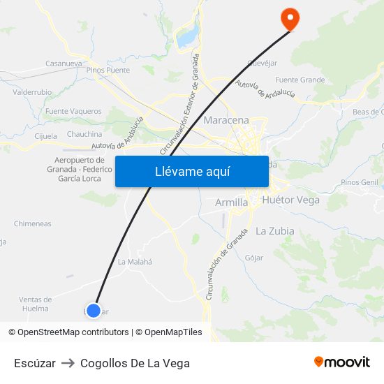 Escúzar to Cogollos De La Vega map