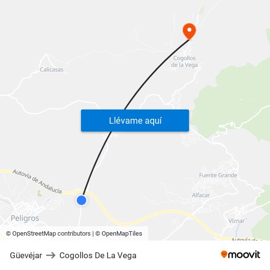 Güevéjar to Cogollos De La Vega map