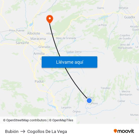 Bubión to Cogollos De La Vega map