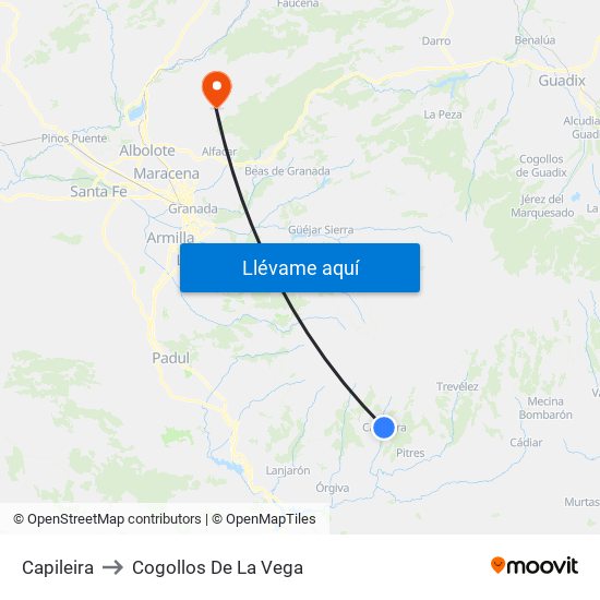 Capileira to Cogollos De La Vega map