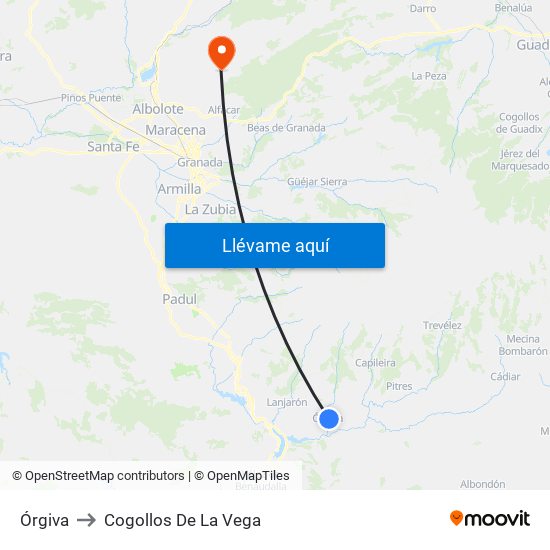 Órgiva to Cogollos De La Vega map