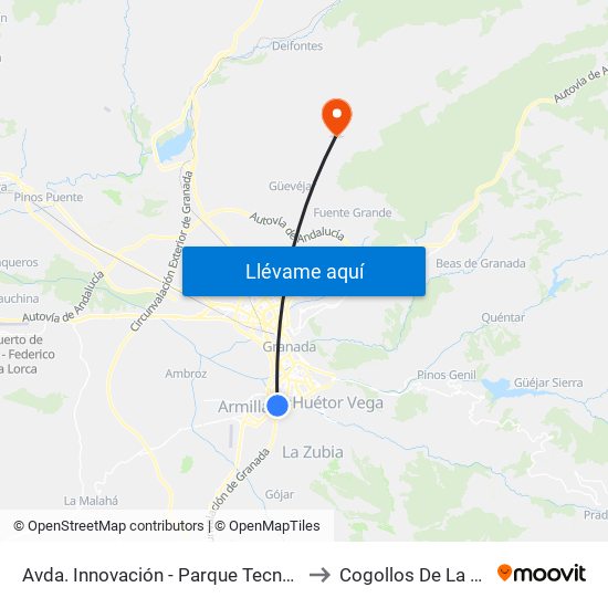 Avda. Innovación - Parque Tecnológico to Cogollos De La Vega map