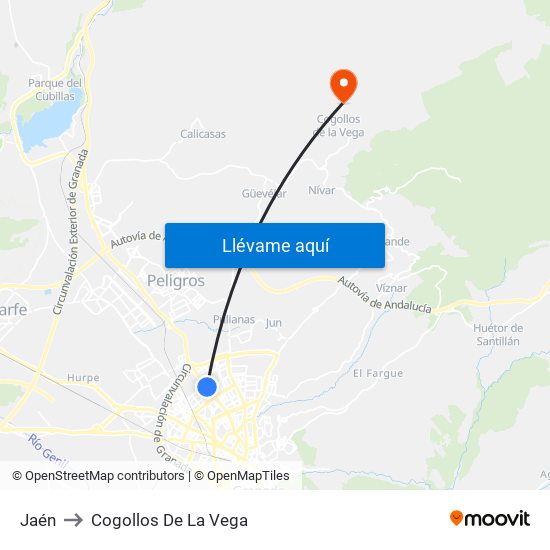 Jaén to Cogollos De La Vega map