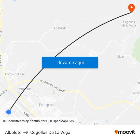 Albolote to Cogollos De La Vega map