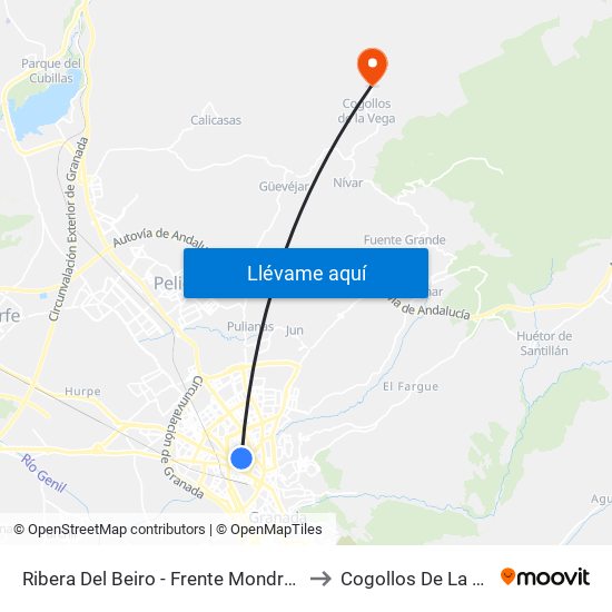 Ribera Del Beiro - Frente Mondragones to Cogollos De La Vega map