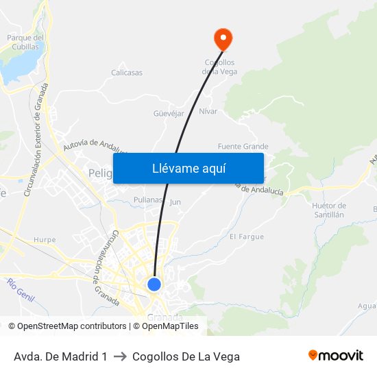 Avda. De Madrid 1 to Cogollos De La Vega map