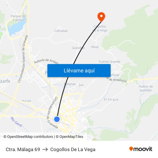 Ctra. Málaga 69 to Cogollos De La Vega map