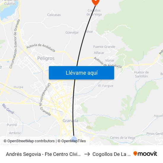 Andrés Segovia - Fte Centro Cívico Zaidín to Cogollos De La Vega map