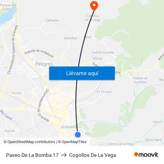 Paseo De La Bomba 17 to Cogollos De La Vega map
