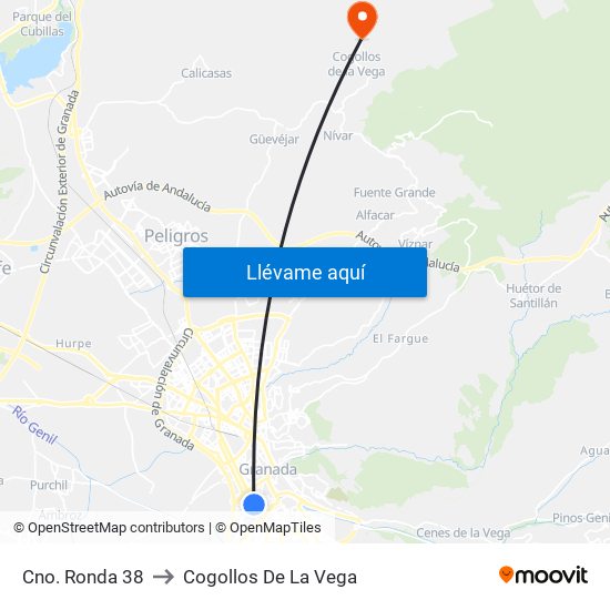 Cno. Ronda 38 to Cogollos De La Vega map